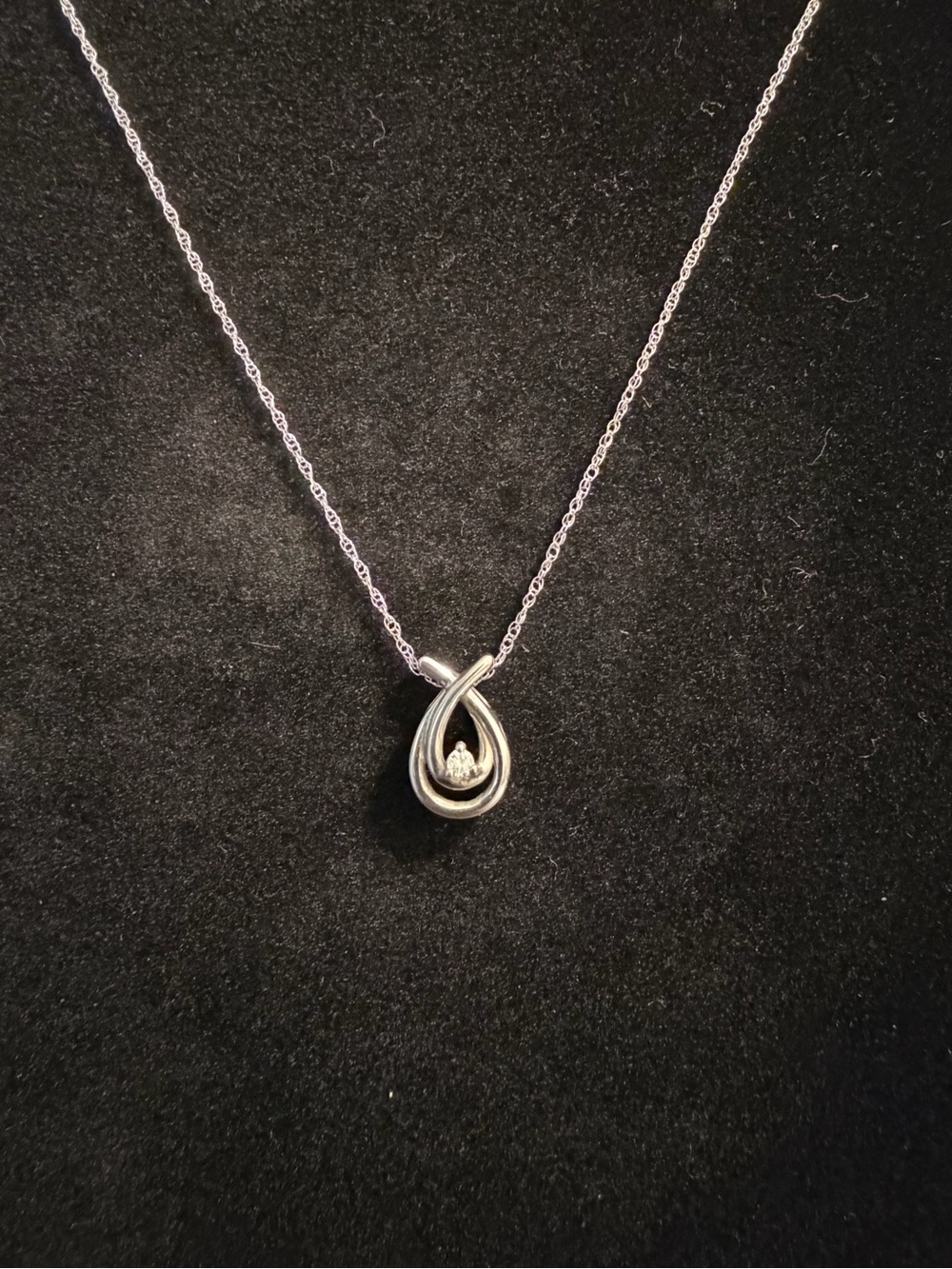 Sterling Silver Teardrop Pendant Necklace with Diamond - Women's Jewelry